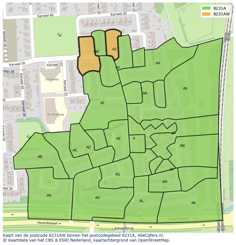 Afbeelding van het postcodegebied 8231 AW op de kaart.
