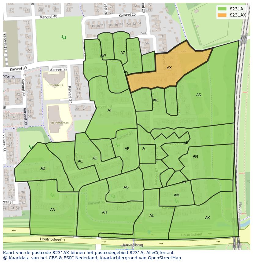 Afbeelding van het postcodegebied 8231 AX op de kaart.