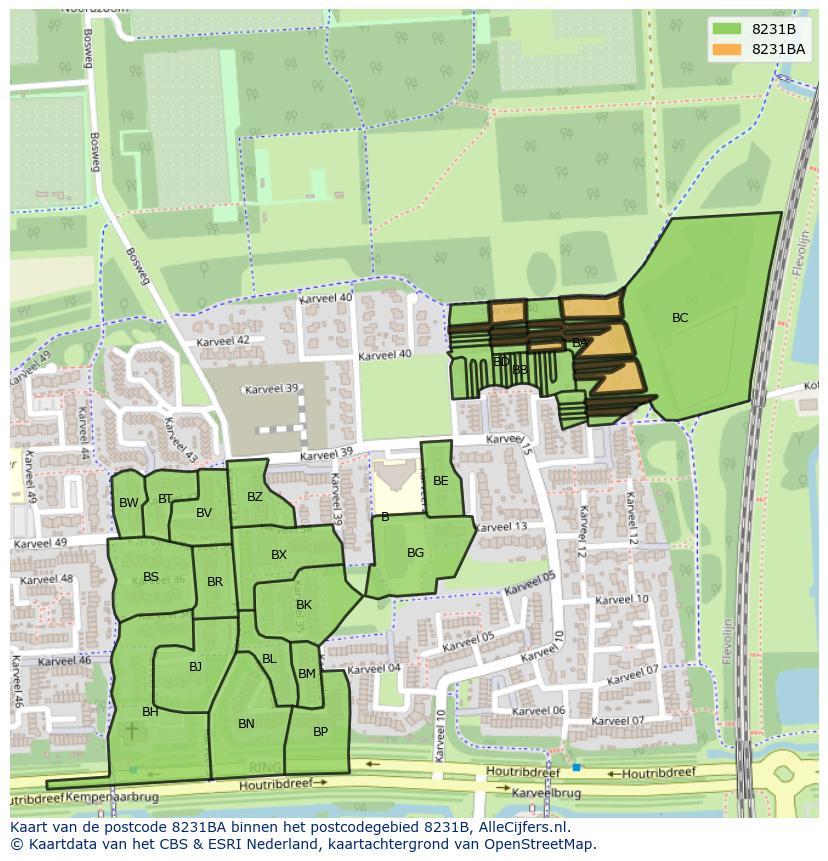 Afbeelding van het postcodegebied 8231 BA op de kaart.