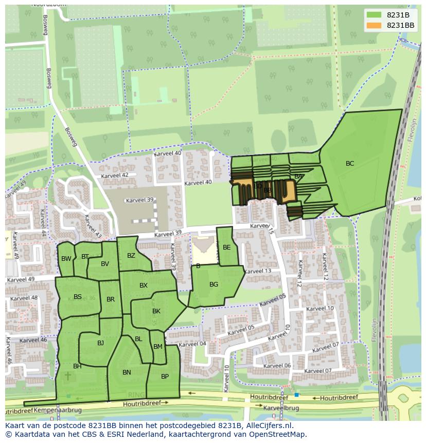 Afbeelding van het postcodegebied 8231 BB op de kaart.