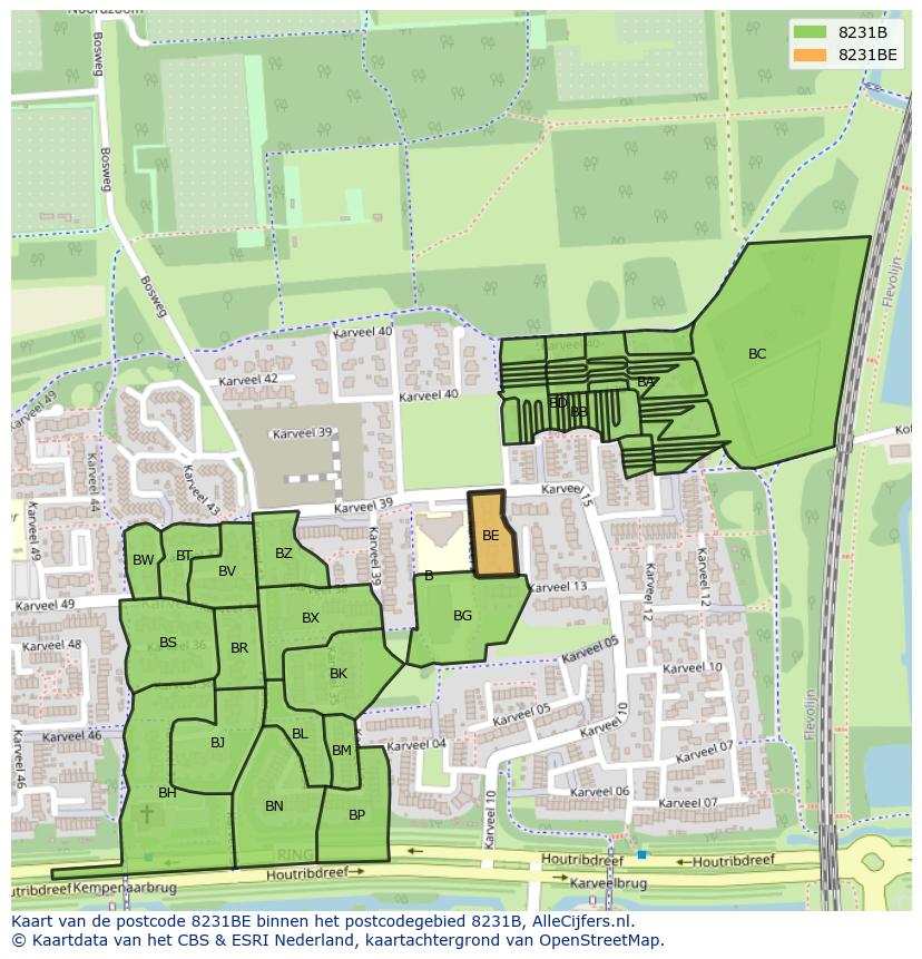 Afbeelding van het postcodegebied 8231 BE op de kaart.