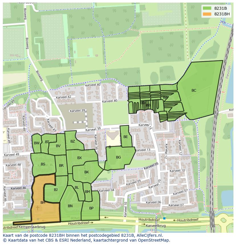 Afbeelding van het postcodegebied 8231 BH op de kaart.