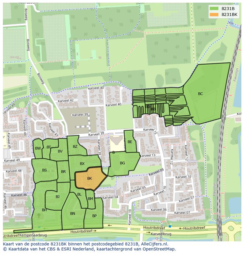 Afbeelding van het postcodegebied 8231 BK op de kaart.