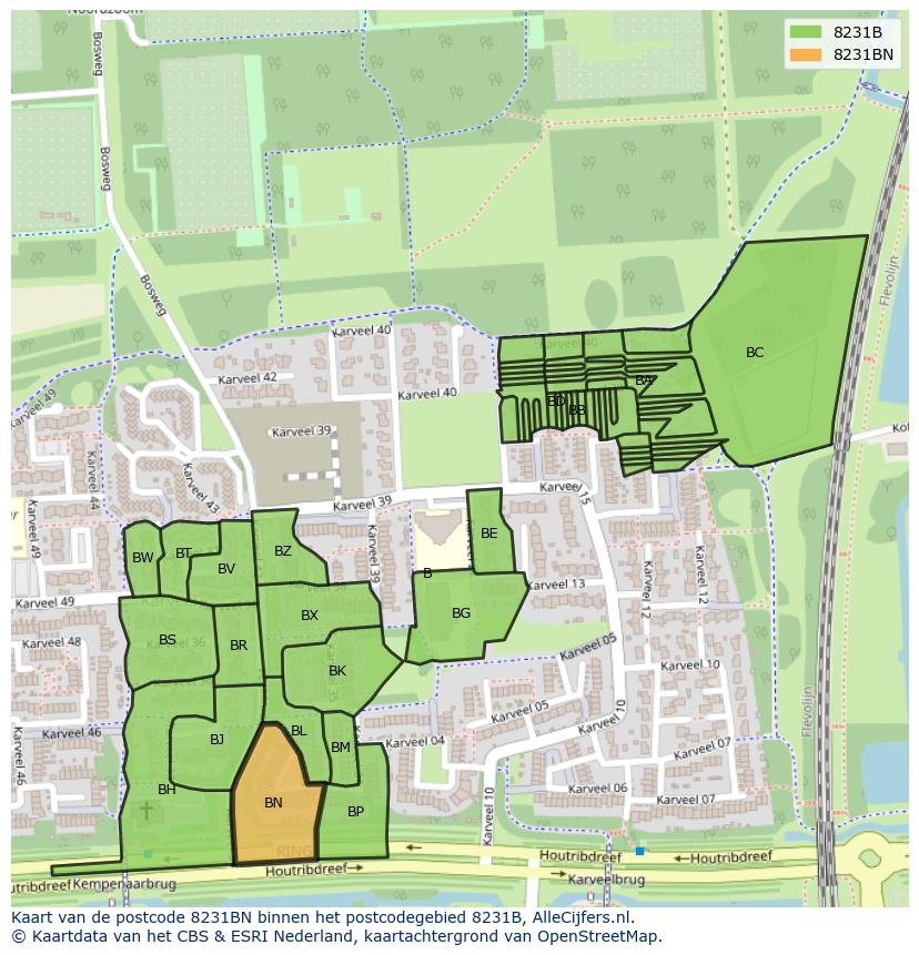 Afbeelding van het postcodegebied 8231 BN op de kaart.