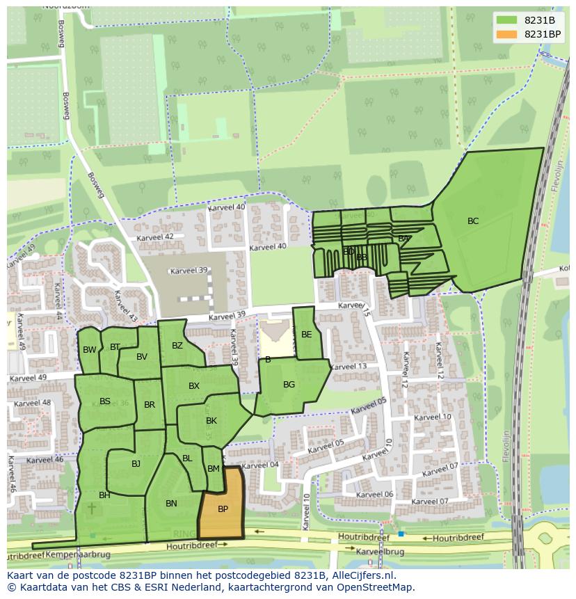 Afbeelding van het postcodegebied 8231 BP op de kaart.
