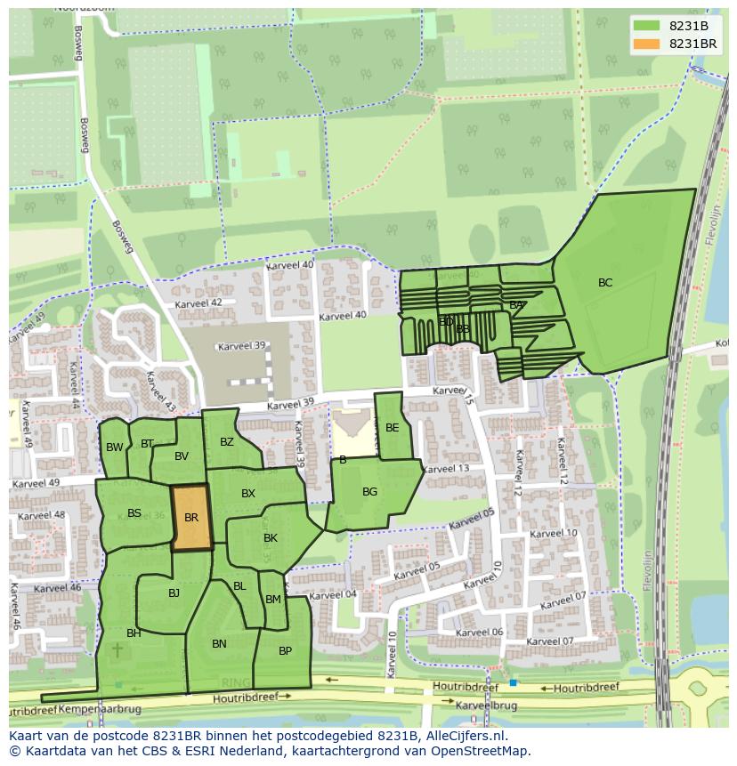 Afbeelding van het postcodegebied 8231 BR op de kaart.