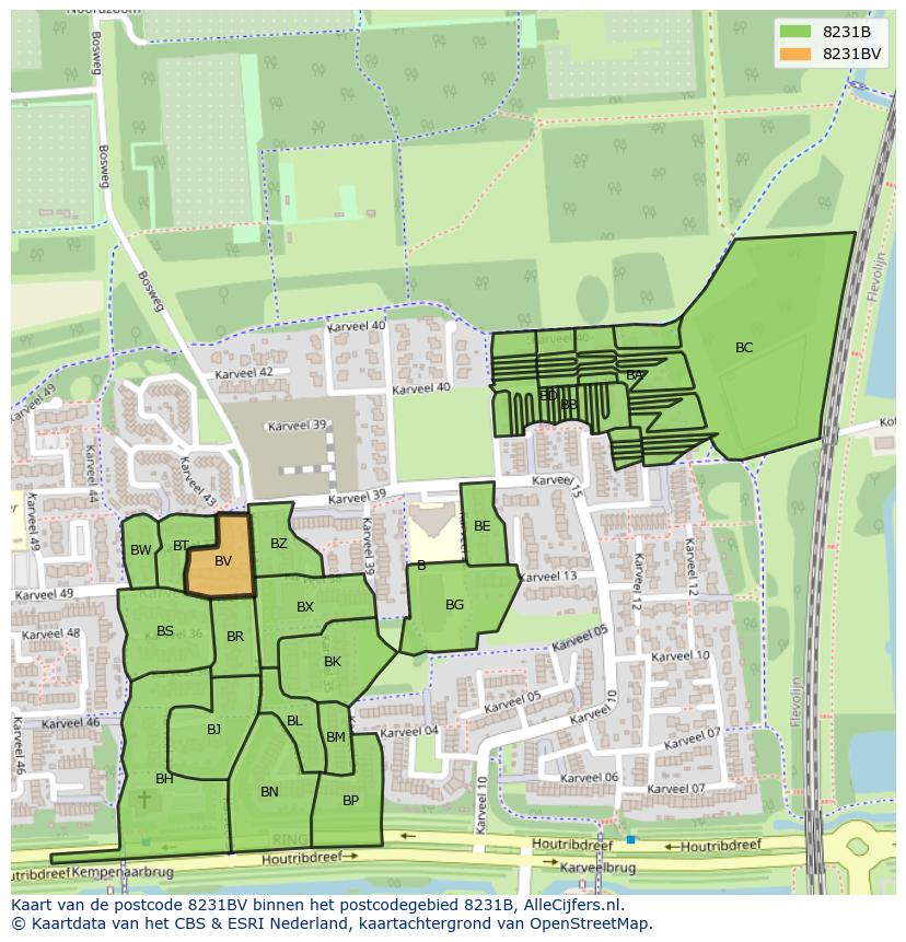 Afbeelding van het postcodegebied 8231 BV op de kaart.