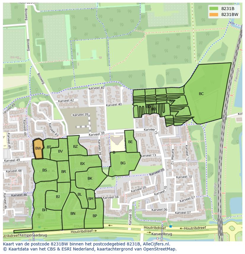Afbeelding van het postcodegebied 8231 BW op de kaart.