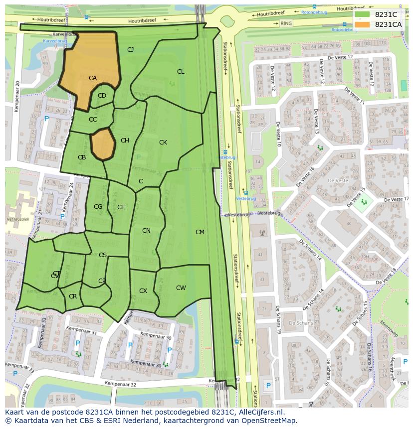 Afbeelding van het postcodegebied 8231 CA op de kaart.