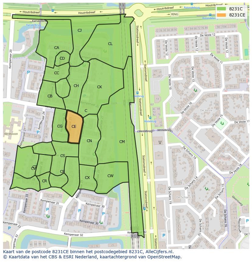 Afbeelding van het postcodegebied 8231 CE op de kaart.