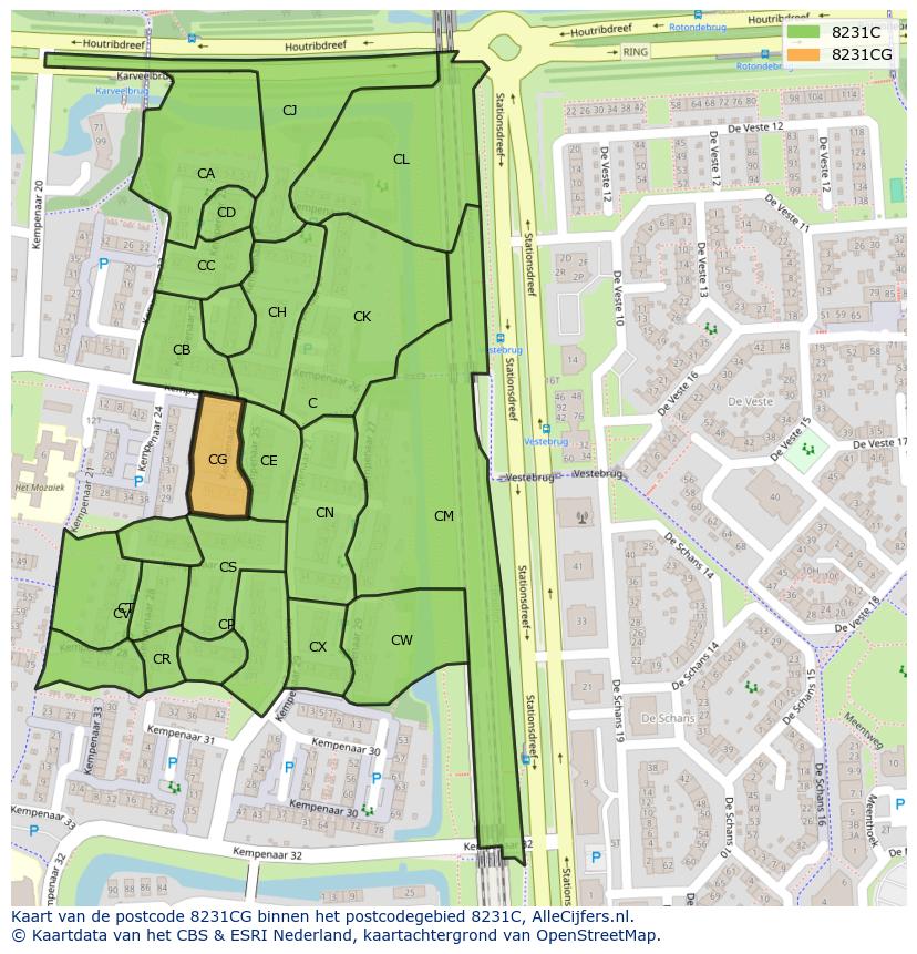 Afbeelding van het postcodegebied 8231 CG op de kaart.