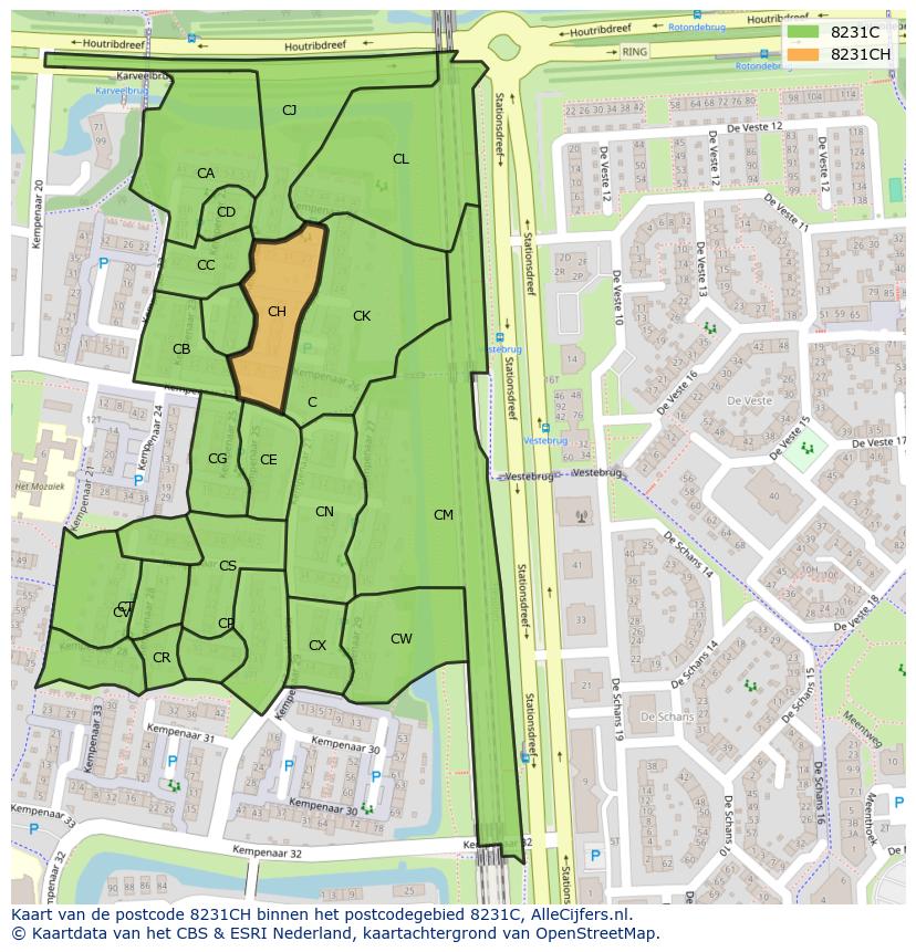 Afbeelding van het postcodegebied 8231 CH op de kaart.