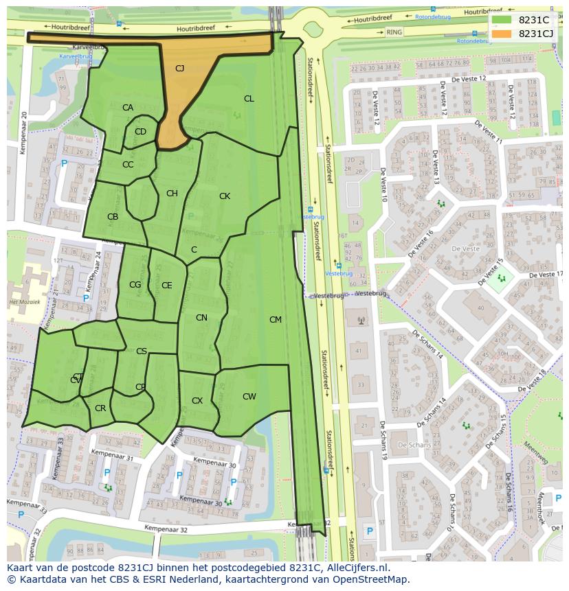 Afbeelding van het postcodegebied 8231 CJ op de kaart.
