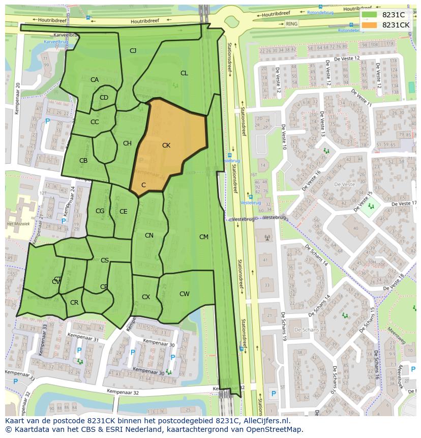 Afbeelding van het postcodegebied 8231 CK op de kaart.