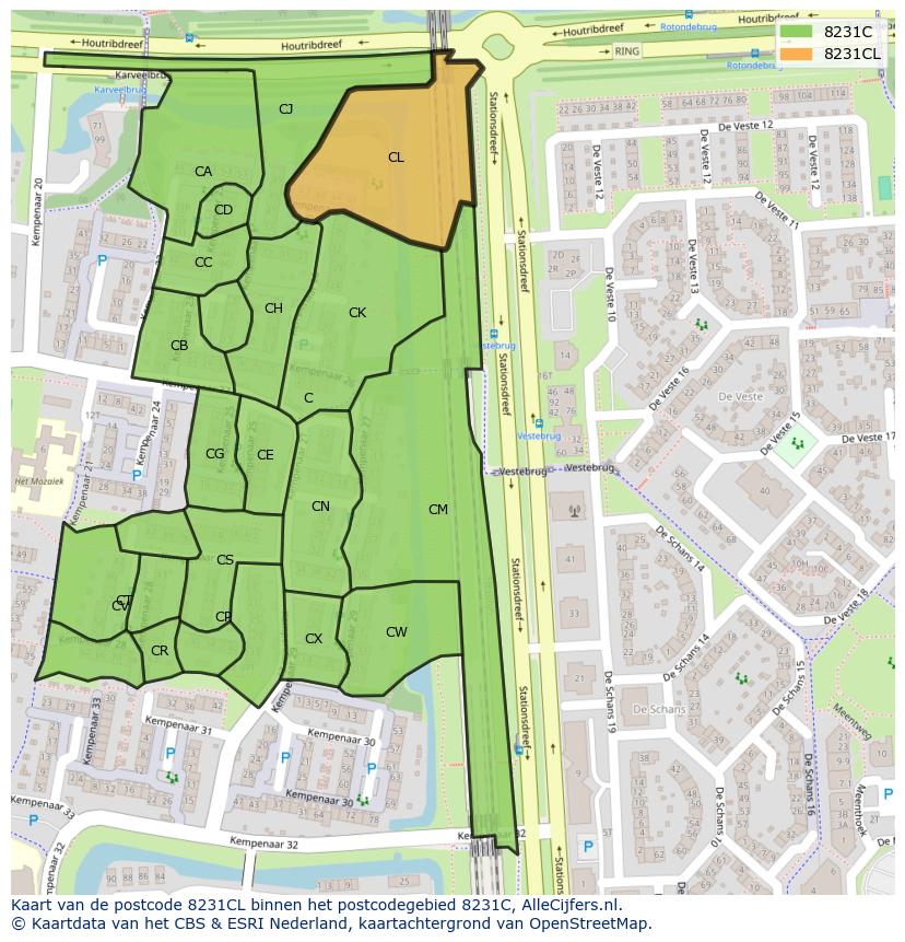 Afbeelding van het postcodegebied 8231 CL op de kaart.