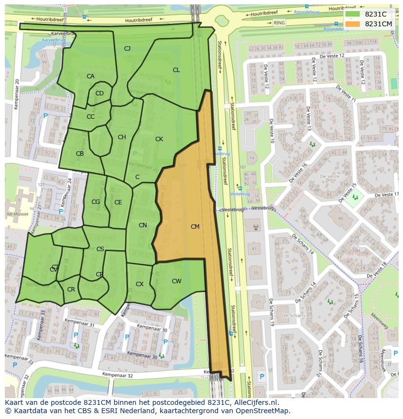 Afbeelding van het postcodegebied 8231 CM op de kaart.