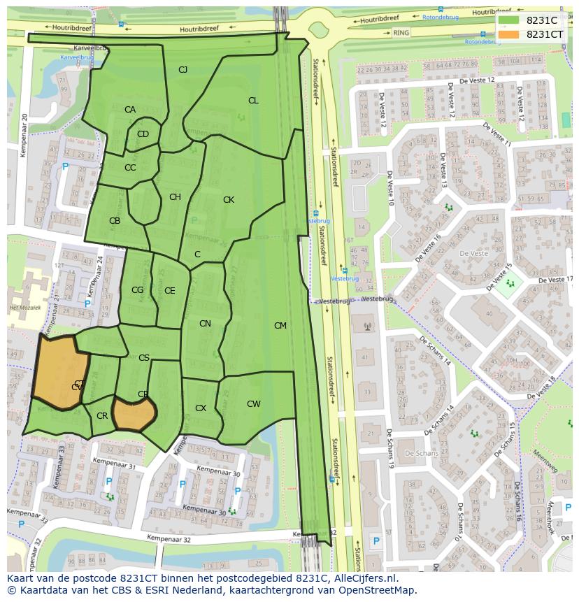 Afbeelding van het postcodegebied 8231 CT op de kaart.