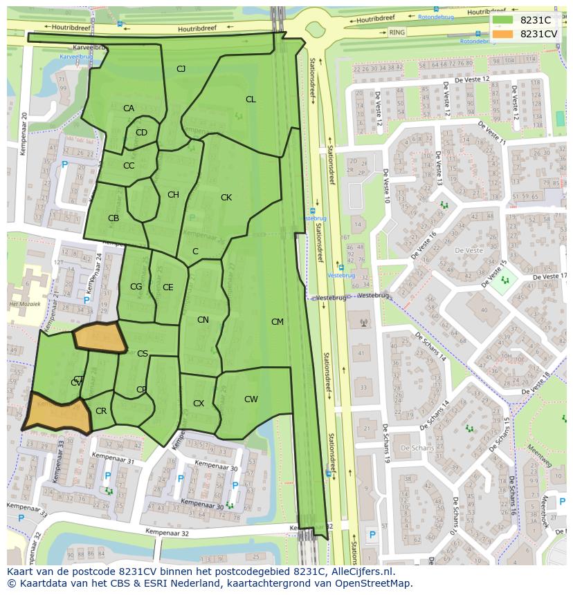 Afbeelding van het postcodegebied 8231 CV op de kaart.