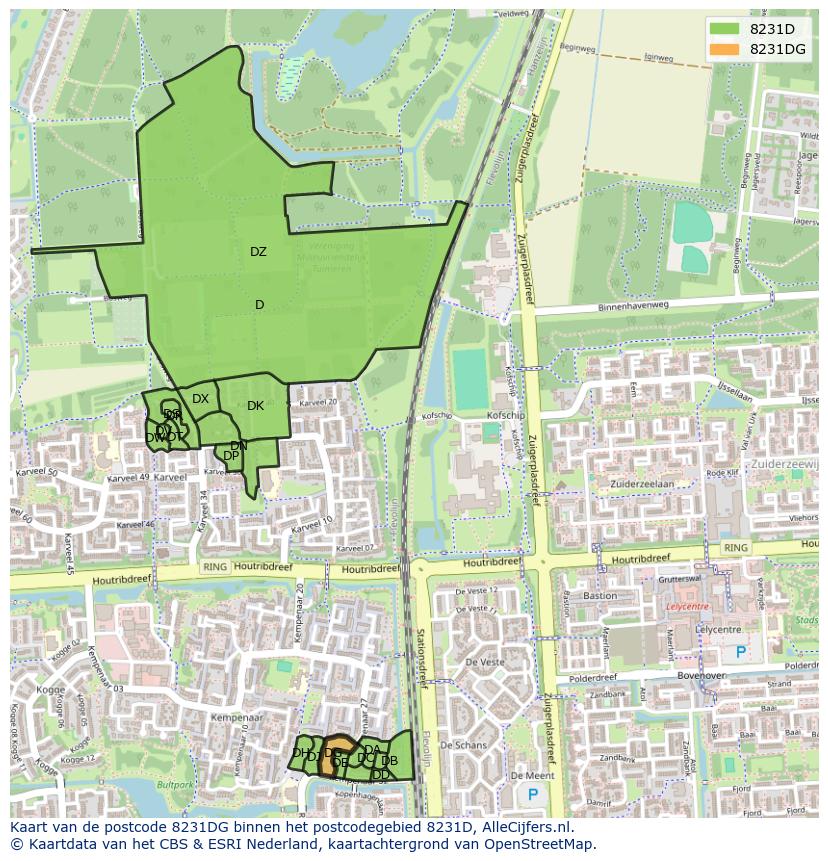Afbeelding van het postcodegebied 8231 DG op de kaart.