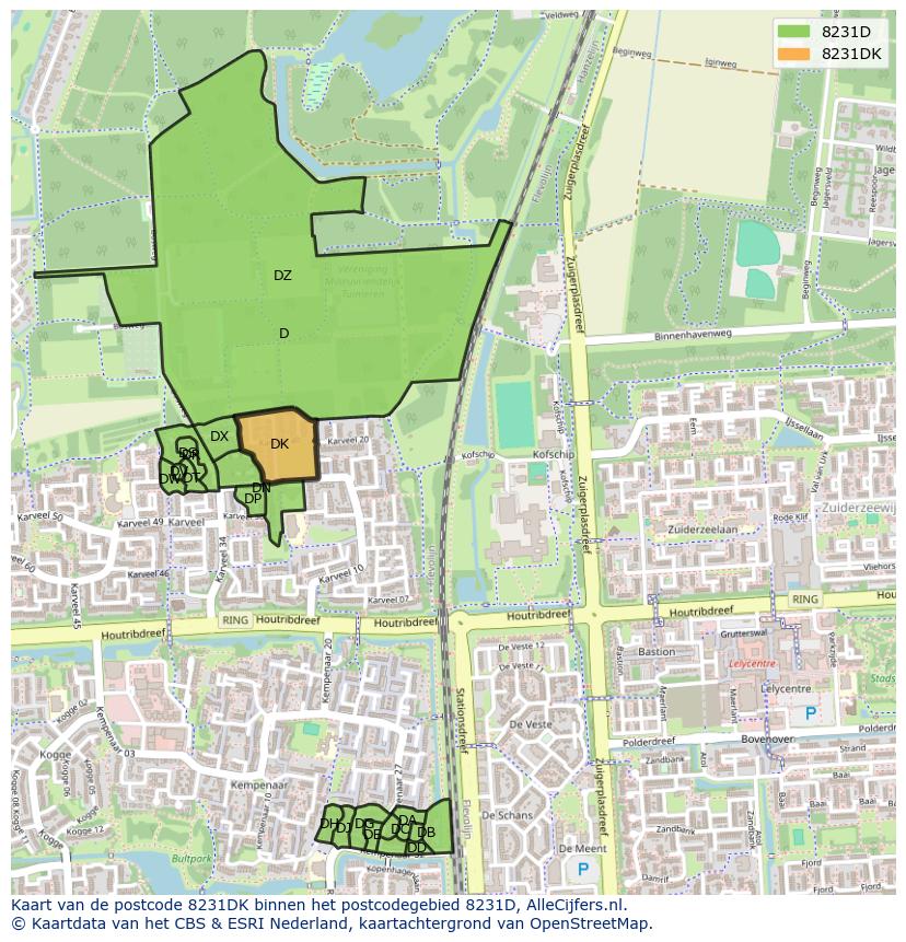 Afbeelding van het postcodegebied 8231 DK op de kaart.