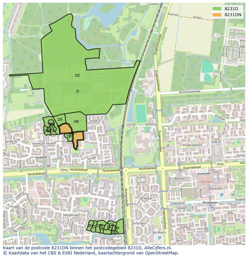 Afbeelding van het postcodegebied 8231 DN op de kaart.
