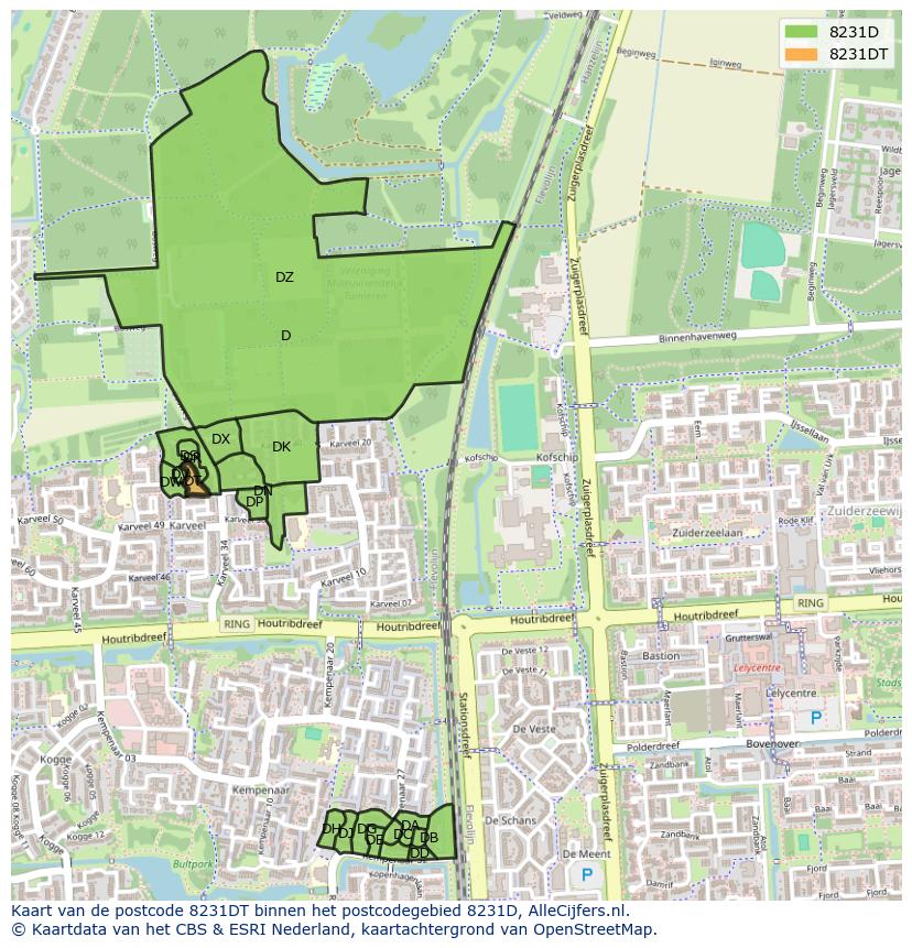 Afbeelding van het postcodegebied 8231 DT op de kaart.