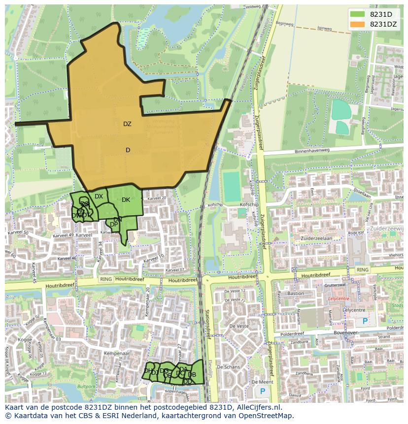 Afbeelding van het postcodegebied 8231 DZ op de kaart.