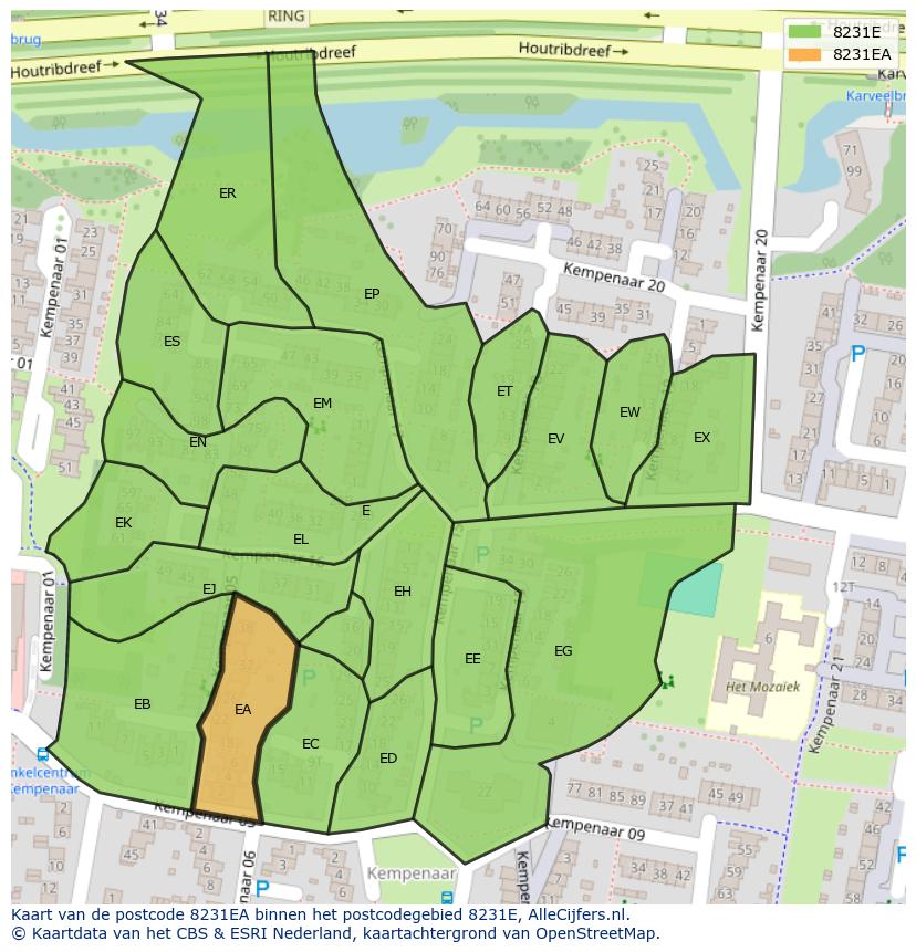 Afbeelding van het postcodegebied 8231 EA op de kaart.