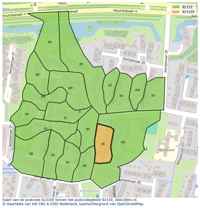 Afbeelding van het postcodegebied 8231 EE op de kaart.