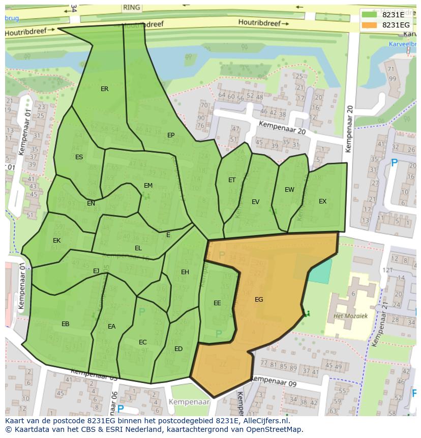Afbeelding van het postcodegebied 8231 EG op de kaart.