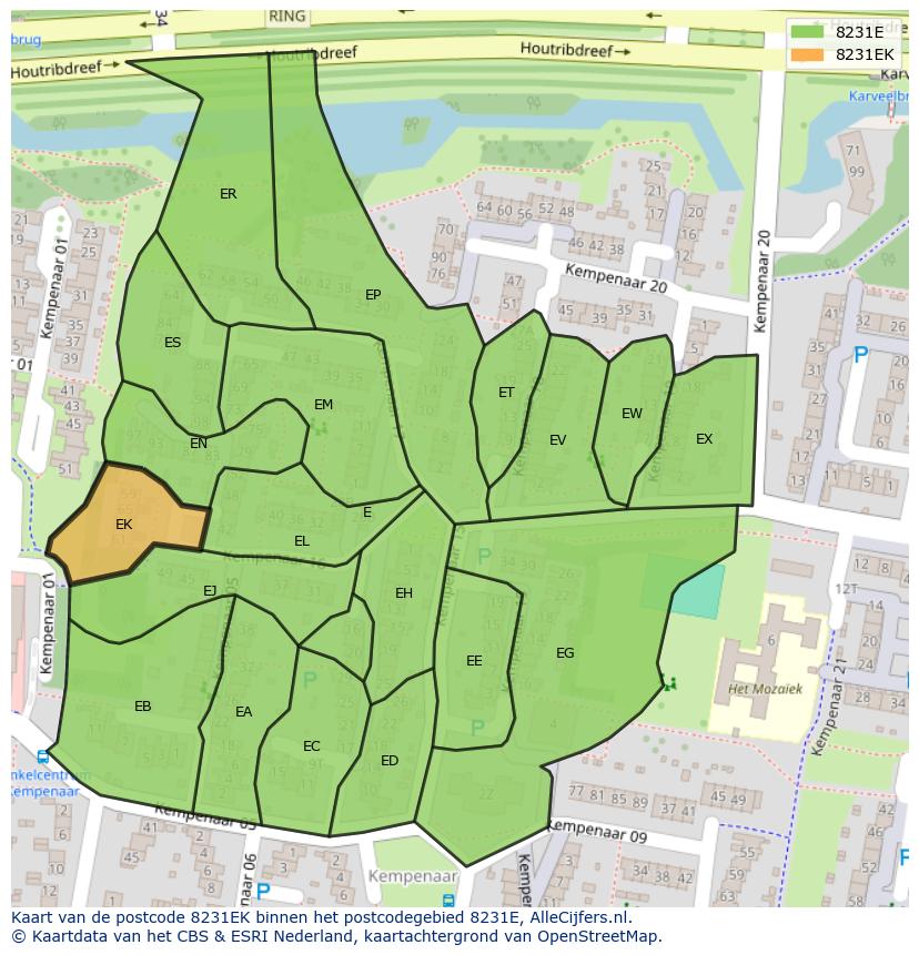 Afbeelding van het postcodegebied 8231 EK op de kaart.
