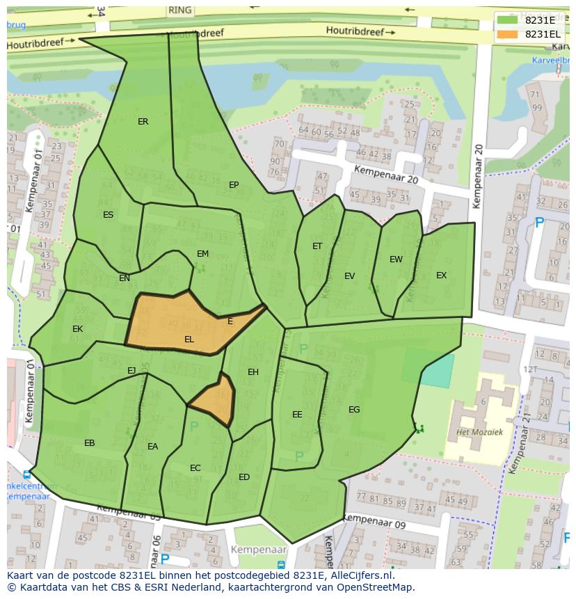 Afbeelding van het postcodegebied 8231 EL op de kaart.