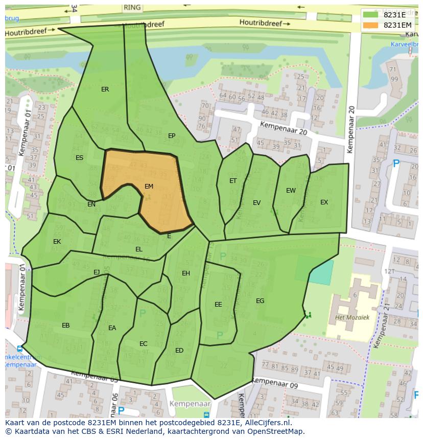 Afbeelding van het postcodegebied 8231 EM op de kaart.