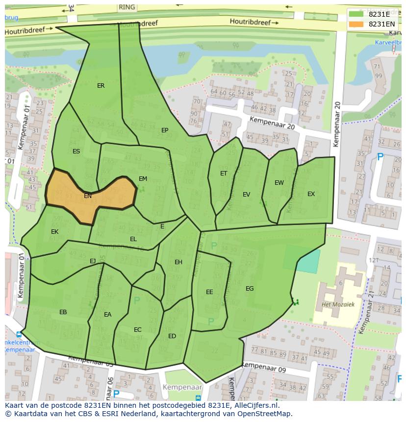 Afbeelding van het postcodegebied 8231 EN op de kaart.