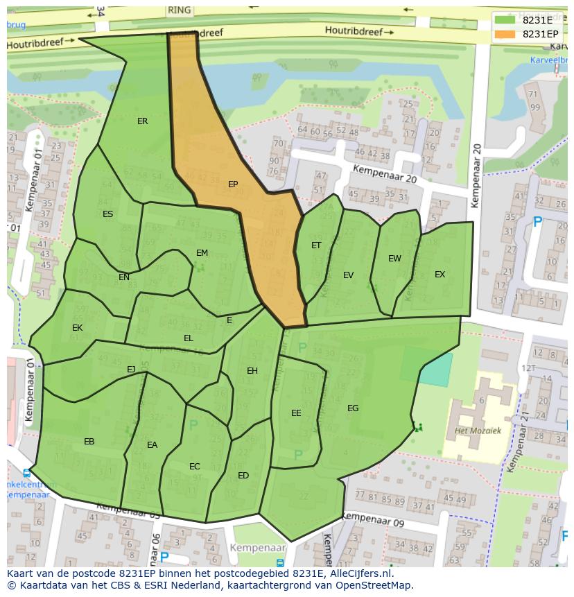 Afbeelding van het postcodegebied 8231 EP op de kaart.