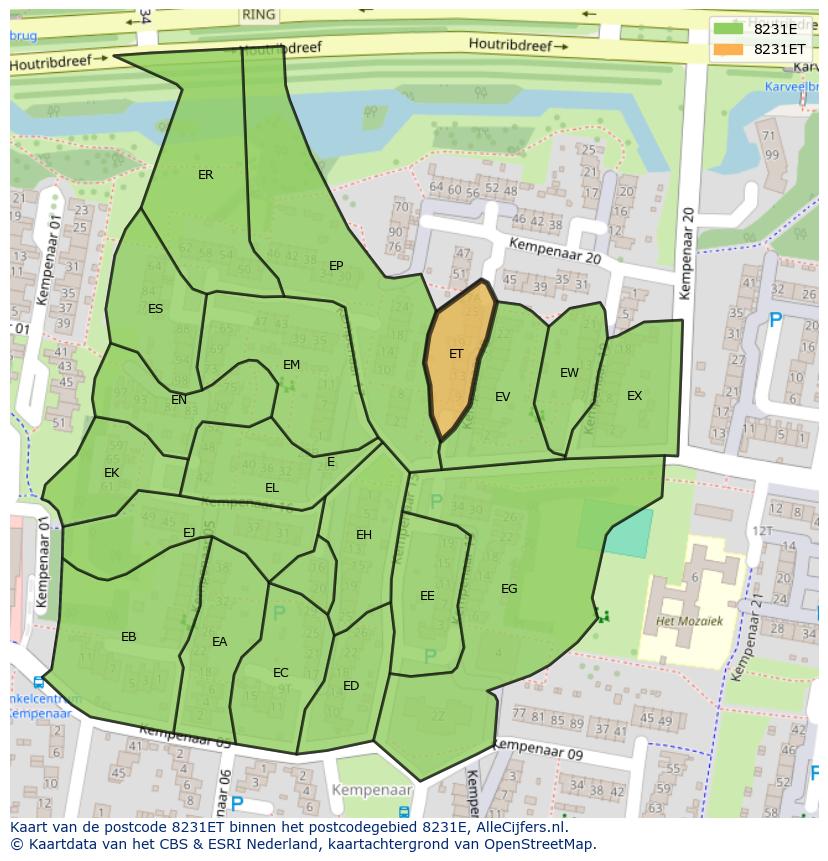 Afbeelding van het postcodegebied 8231 ET op de kaart.