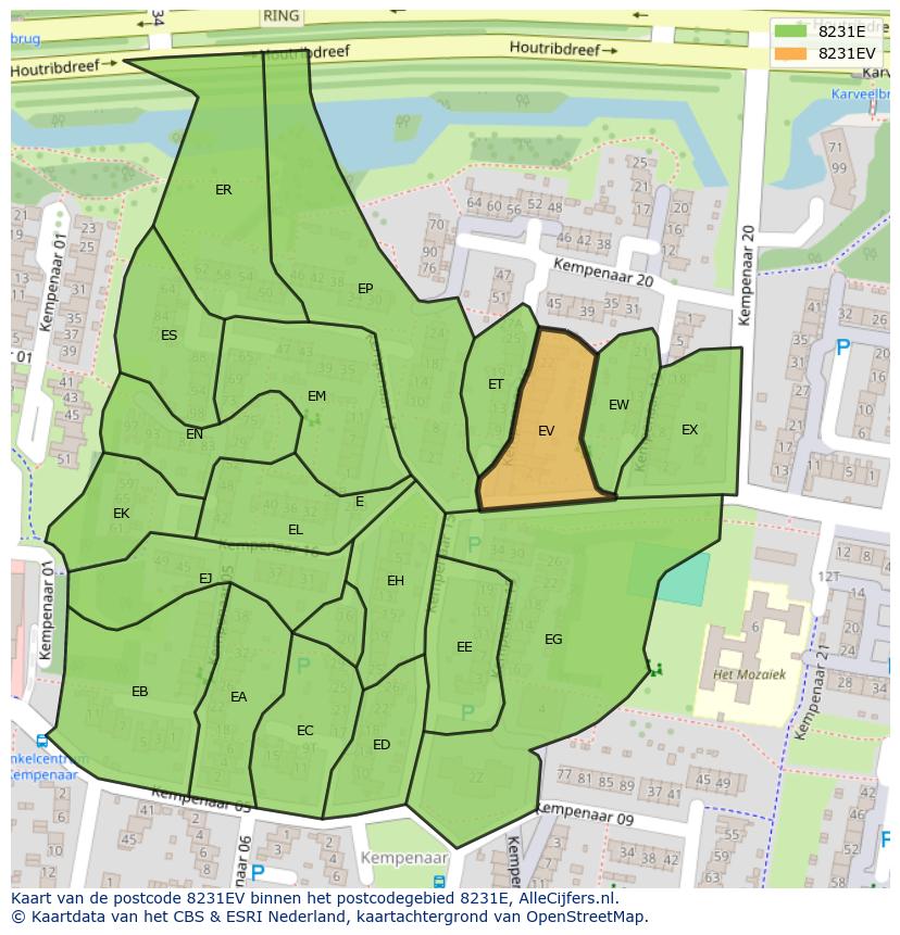 Afbeelding van het postcodegebied 8231 EV op de kaart.