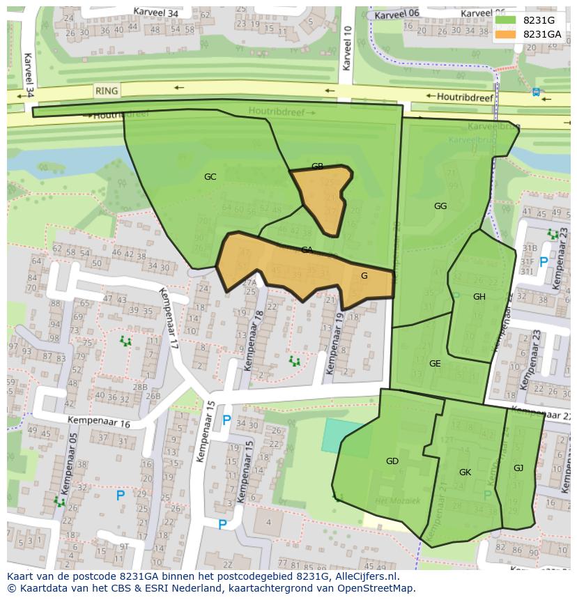 Afbeelding van het postcodegebied 8231 GA op de kaart.