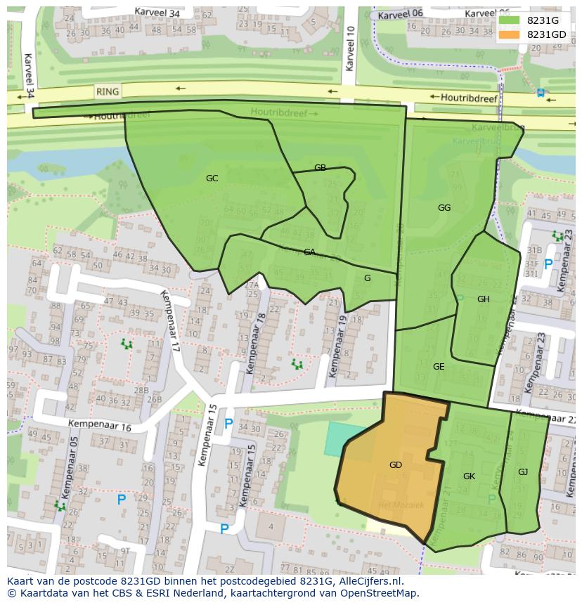 Afbeelding van het postcodegebied 8231 GD op de kaart.