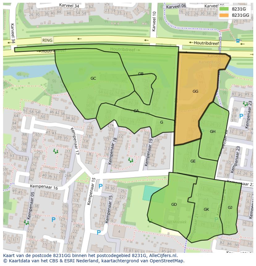 Afbeelding van het postcodegebied 8231 GG op de kaart.