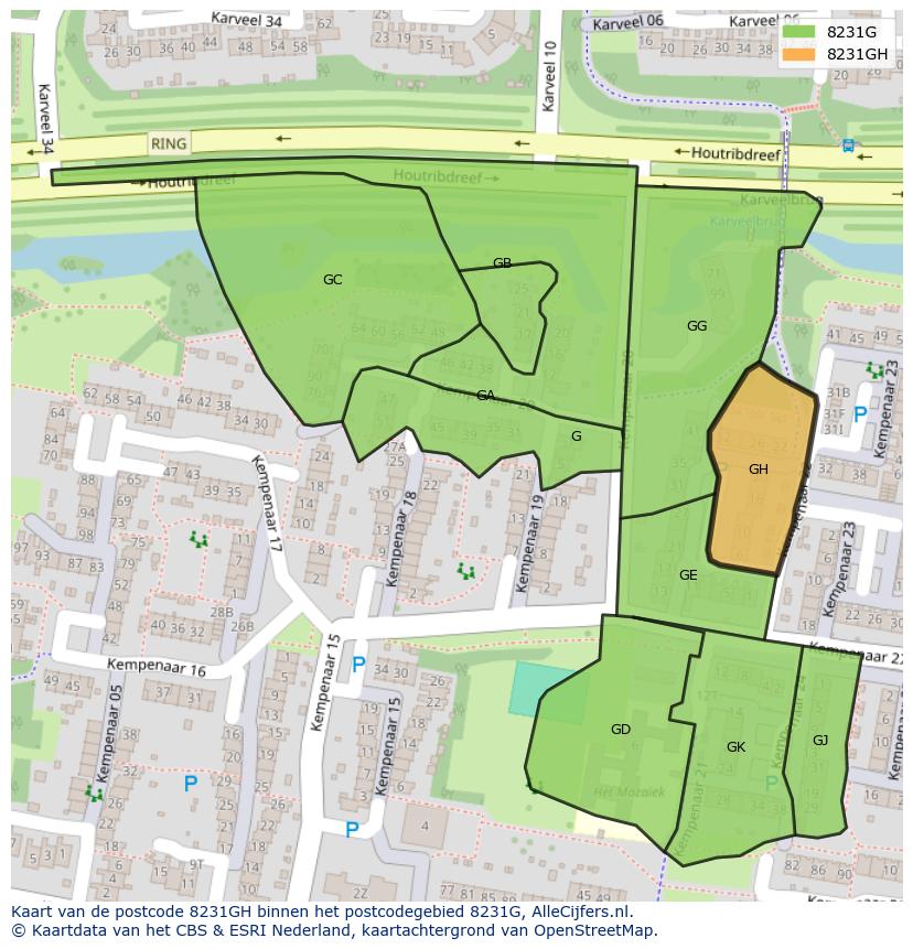 Afbeelding van het postcodegebied 8231 GH op de kaart.