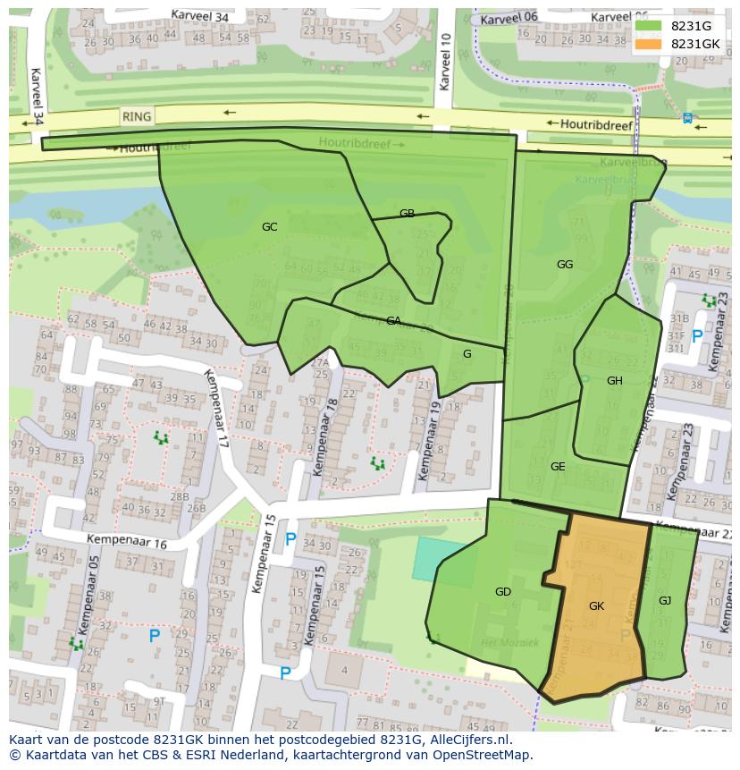 Afbeelding van het postcodegebied 8231 GK op de kaart.