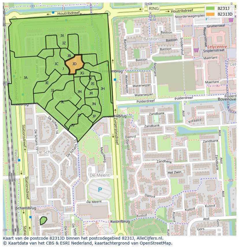 Afbeelding van het postcodegebied 8231 JD op de kaart.
