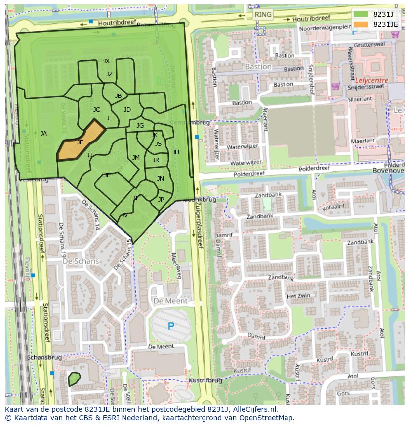 Afbeelding van het postcodegebied 8231 JE op de kaart.