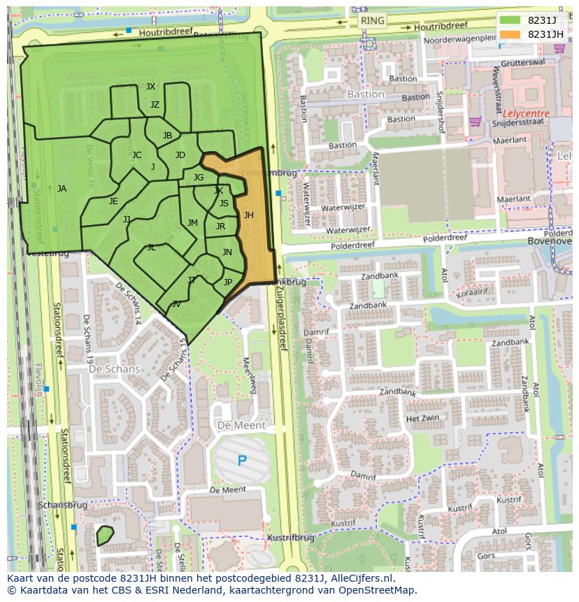 Afbeelding van het postcodegebied 8231 JH op de kaart.