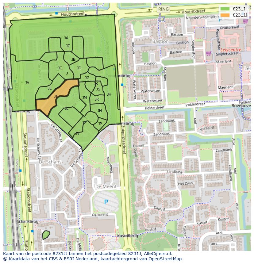 Afbeelding van het postcodegebied 8231 JJ op de kaart.