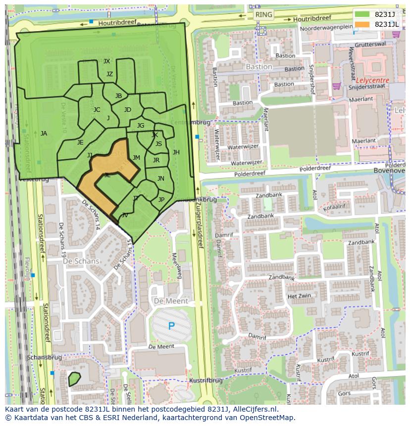 Afbeelding van het postcodegebied 8231 JL op de kaart.