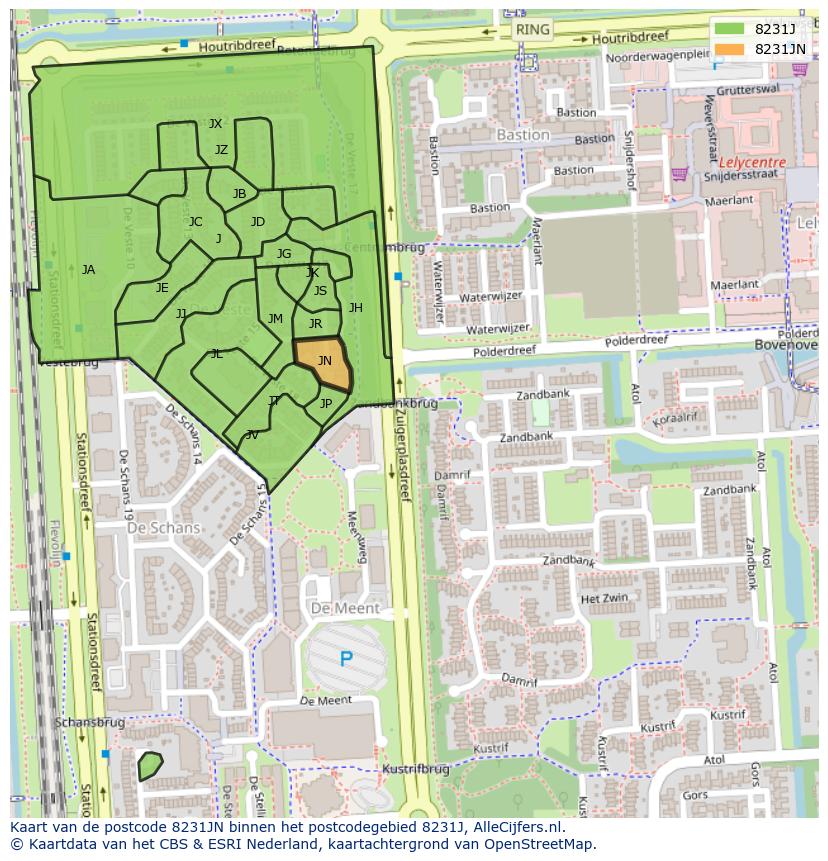 Afbeelding van het postcodegebied 8231 JN op de kaart.