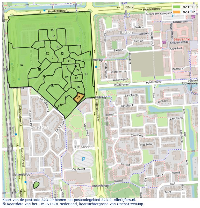 Afbeelding van het postcodegebied 8231 JP op de kaart.