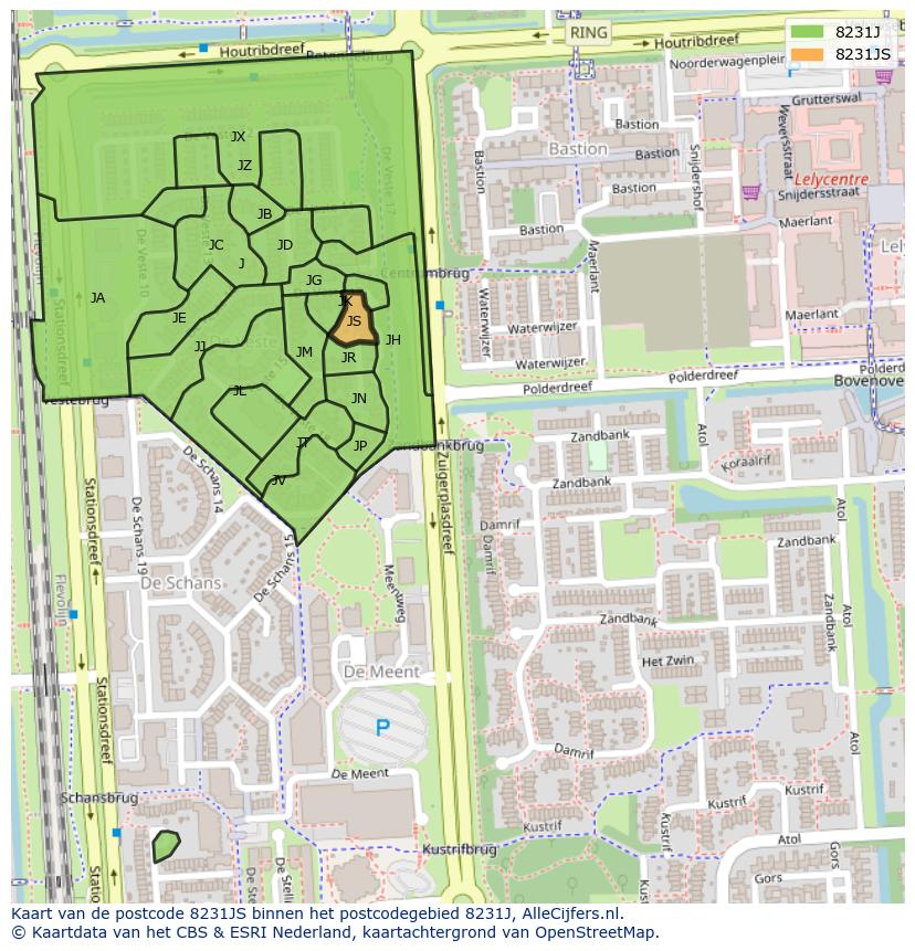 Afbeelding van het postcodegebied 8231 JS op de kaart.